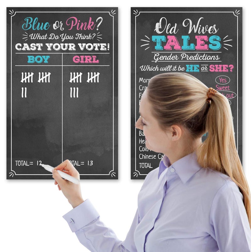 Pink Pixie Studio Old Wives Tales & Boy or Girl Voting Game Gender Reveal Party Posters 11" x 17" Black, Pink & Blue- Party Supplies, Activity, Decorations (2 Posters) - Image 5